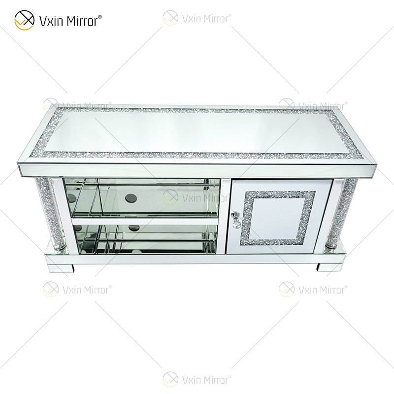 أثاث معكوسة لغرفة المعيشة أوروبية حديثة WXF-162 أحدث تصميمات تلفزيون زجاجي مع الماس