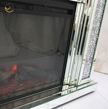 حار بيع WXWF-1108 الفضة سحق الماس الكريستال مرآة الموقد رف ديكور المنزل مع إدراج النار الكهربائية مرآة الموقد