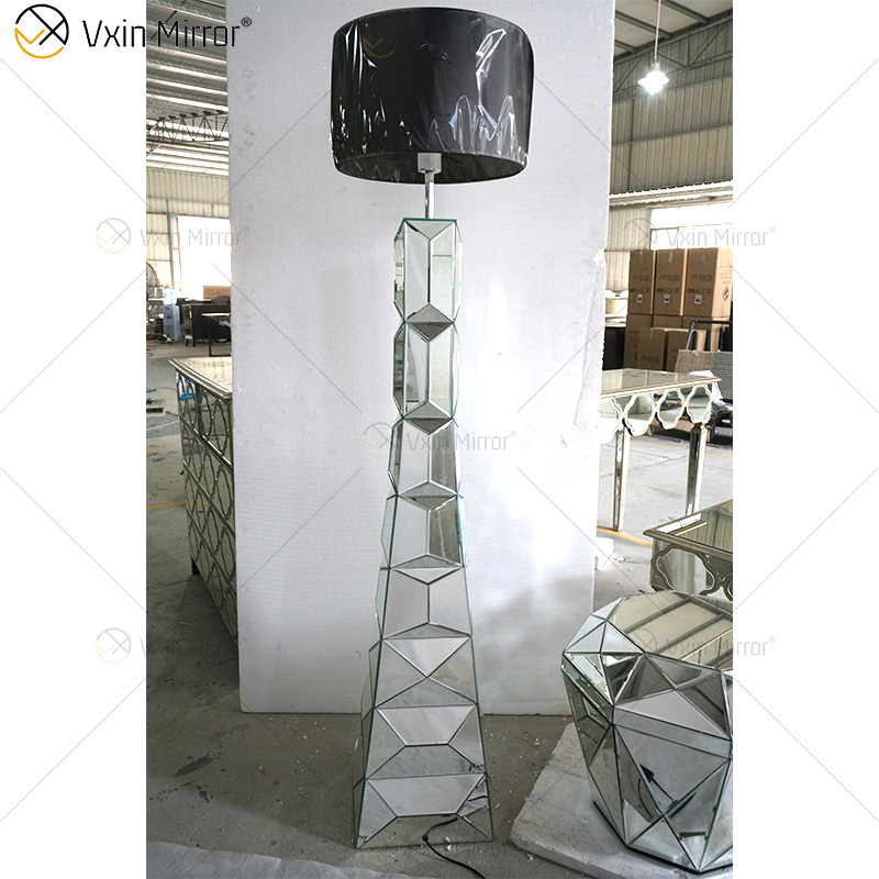 إطار أسود WXFL-056 غرفة المعيشة أنيقة الفضة الحديثة كريستال ثلاثية الأبعاد معكوسة الطابق الدائمة مصباح مرآة مصباح