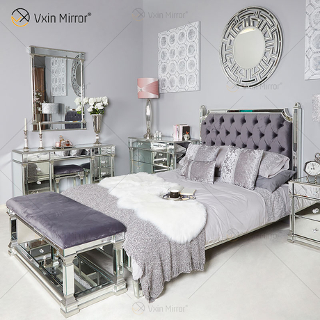 Vxin Antique Furniture WXWF-1082 King Bed Grace Champagne Silver Frame مرآة سوبر