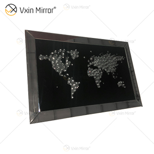 VXin WXPP-20 ديكور المنزل زجاج الإطار معكوسة خريطة جدار الفن الكريستال الخزف اللوحة مرآة جدار الفن