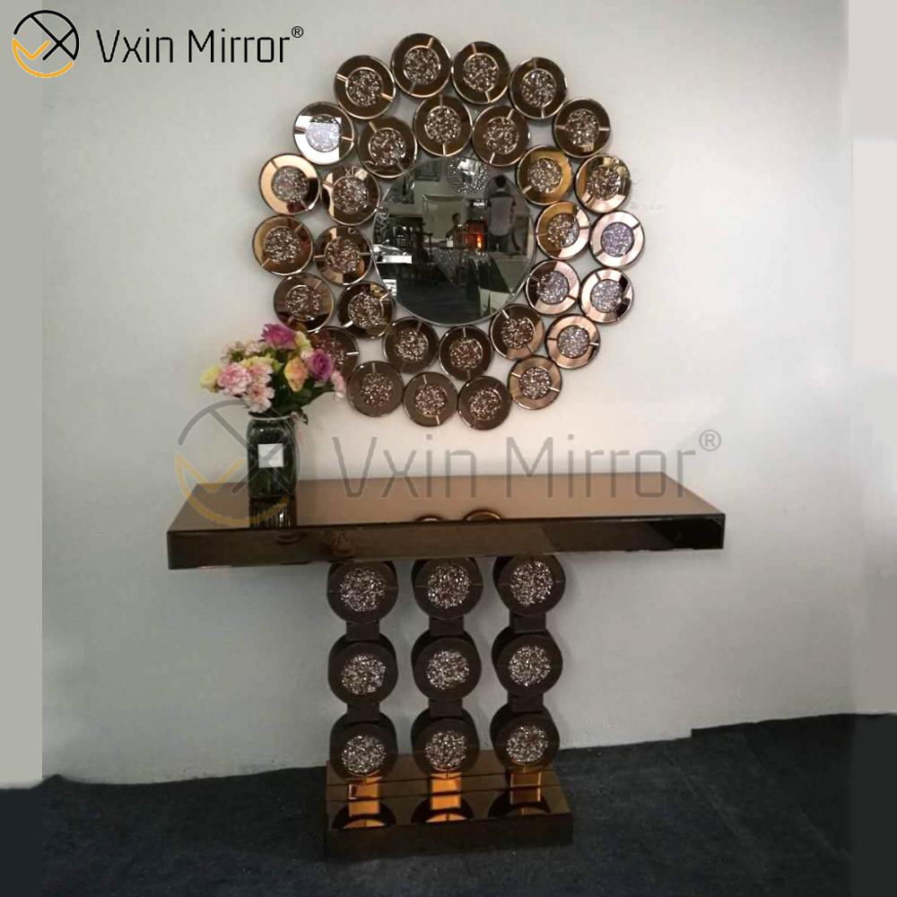 انخفاض سعر Vxin الحديثة جولة الماس الزجاج المكسور طاولة وحدة التحكم مرآة الأثاث