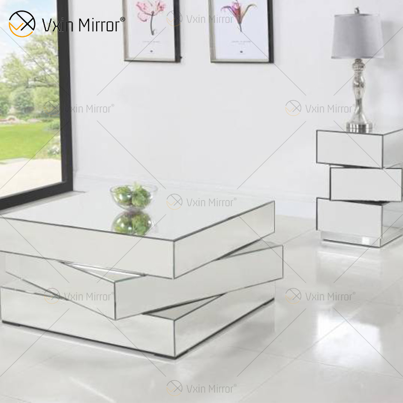Vxin WXF-2138 3D متلألئة سحق الماس هندسية طاولة قهوة معكوسة الفضة مغطاة بالماس