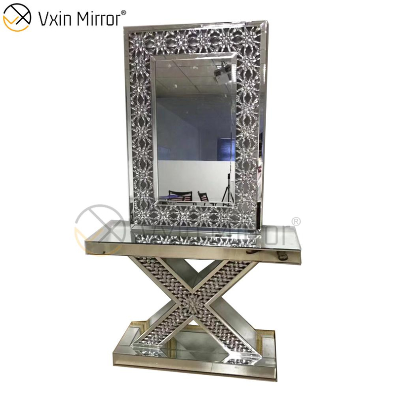 فريد نمط Vxin الفضة الحديثة مرآة الأثاث الكريستال الفرنسية الطراز طاولة وحدة التحكم مع مرآة