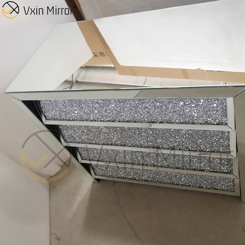 Vxin فضي WXF-706 سحق مع منضدة منضدة ماسية مشطوفة مع 4 أدراج وطاولة سرير معكوسة