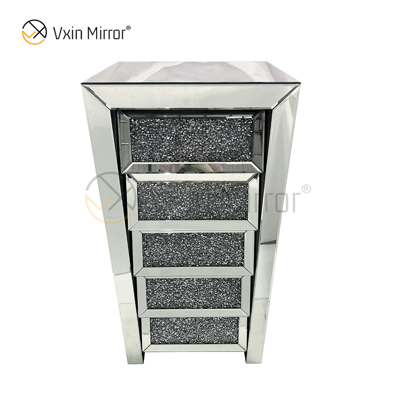Vxin مرآة فضية مطحونة WXWF-707 Diamon منضدة مشطوفة طاولة بجانب السرير مع 5 أدراج وطاولة سرير معكوسة