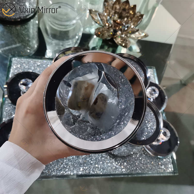 عبوة عالية الجودة VX-01 فضية للديكور المنزلي برطمانات زجاجية عاكسة من الأكريليك وزجاجات بغطاء