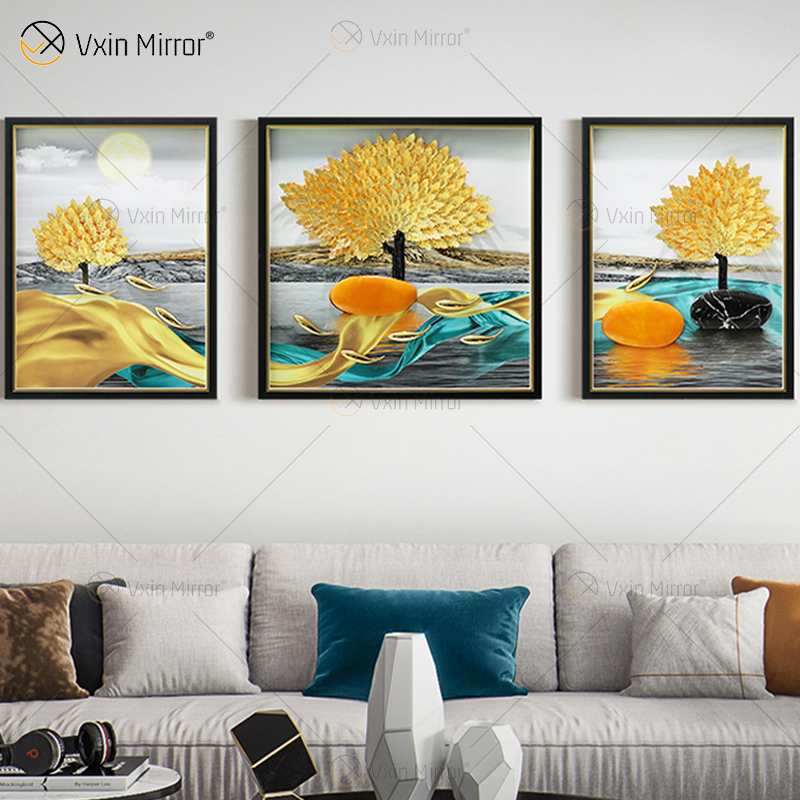 أحدث Vxin WXPA-024 3D مجردة المعادن جدار ديكور فني ديكور المنزل غرفة المعيشة الفاخرة مؤطرة للمنزل مجموعة للبيع