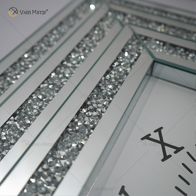 حار بيع ساعة معكوسة WXMC-078 سحق الماس الفضة ديكور الحائط ساعة أنيقة مربعة