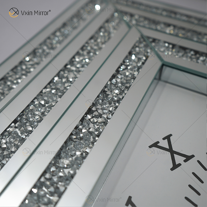 حار بيع ساعة معكوسة WXMC-078 سحق الماس الفضة ديكور الحائط ساعة أنيقة مربعة