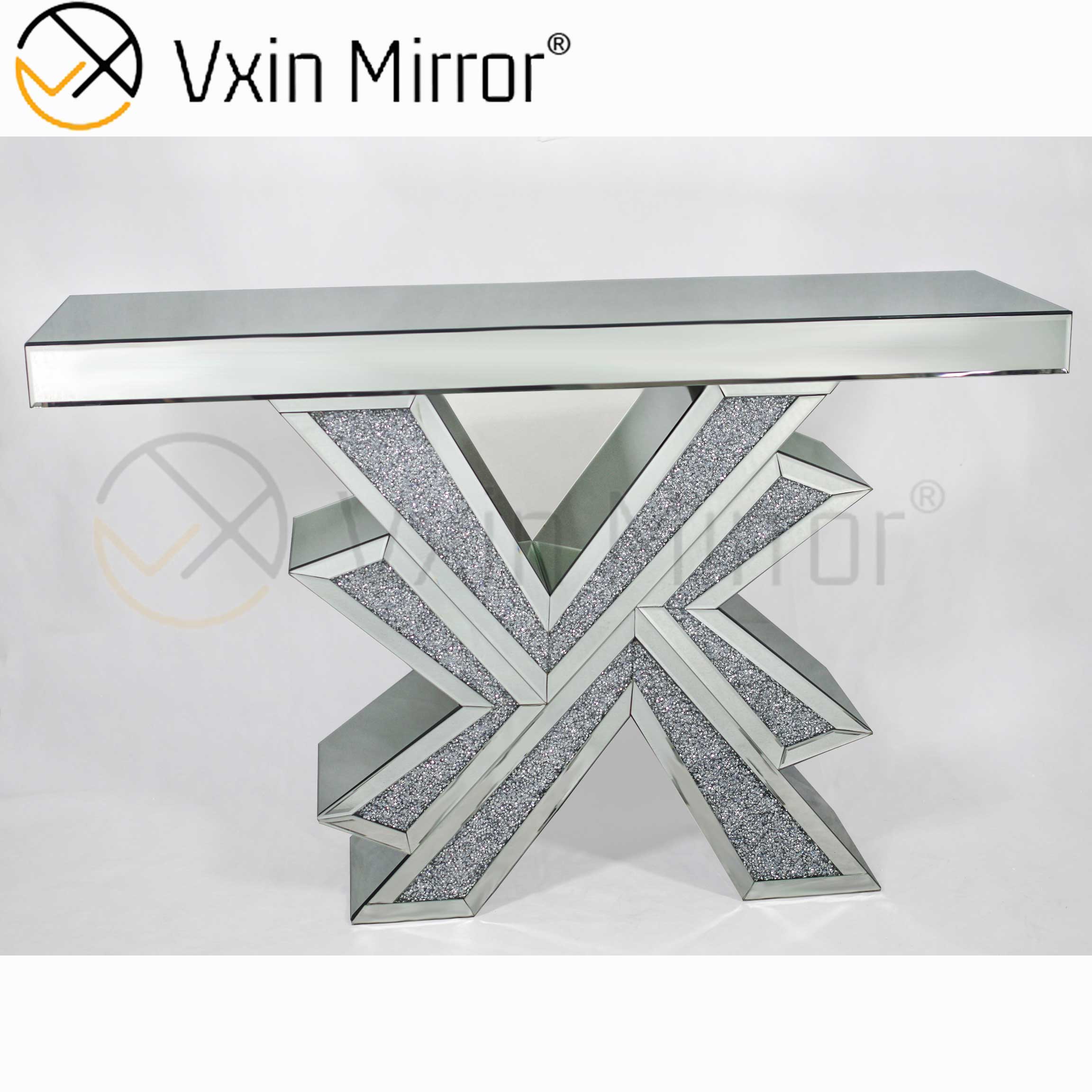 Vxin Miorror WXF-067 توريد المصنع طاولة وحدة التحكم الزجاجية العقلية الأنيقة للفنادق طاولة كولسول فضية رخيصة