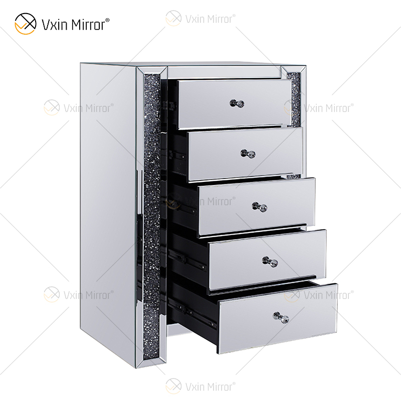 أوروبا الحديثة WXF-719 خمسة أدراج عربة أطفال فضية مكسورة إطار ماسي bedsideTable معكوسة طاولة بجانب السرير