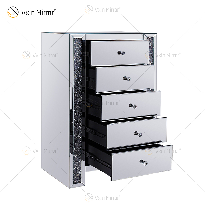 أوروبا الحديثة WXF-719 خمسة أدراج عربة أطفال فضية مكسورة إطار ماسي bedsideTable معكوسة طاولة بجانب السرير