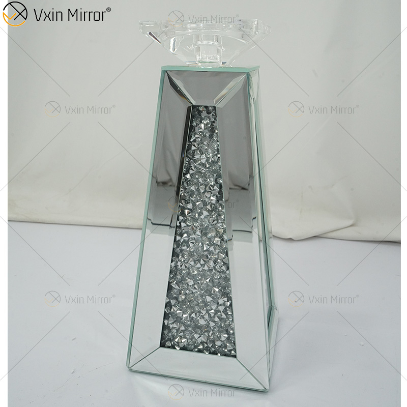 اسم قابل للتخصيص حديث أنيق WXCH-075 حامل شموع من الكريستال الفضي Mirrorr لحفل الزفاف المنزلي