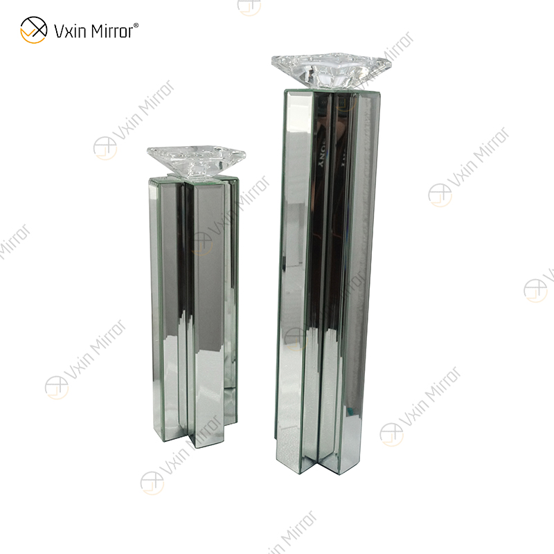 2 ألوان حديثة أنيقة WXCH-079 حامل شمعة كريستال ميرور فضية لحفل الزفاف المنزلي