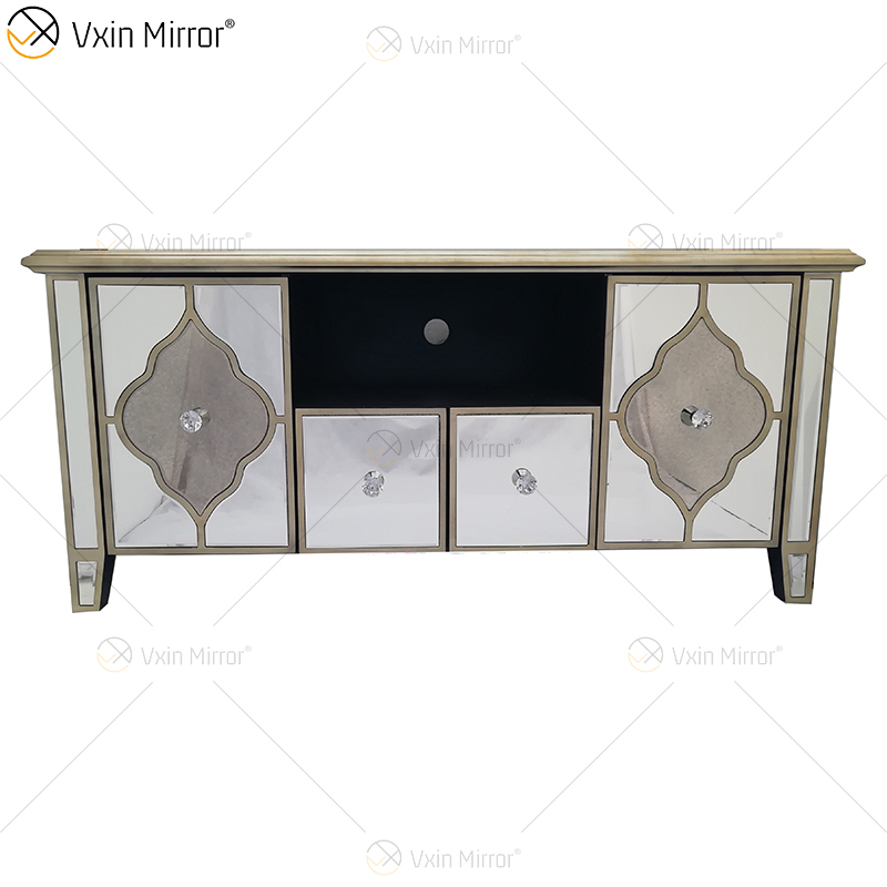أثاث برلين المزخرف WXF-680 Anti Champagne Gold TV Stands Cabinet مع درجين وأبواب