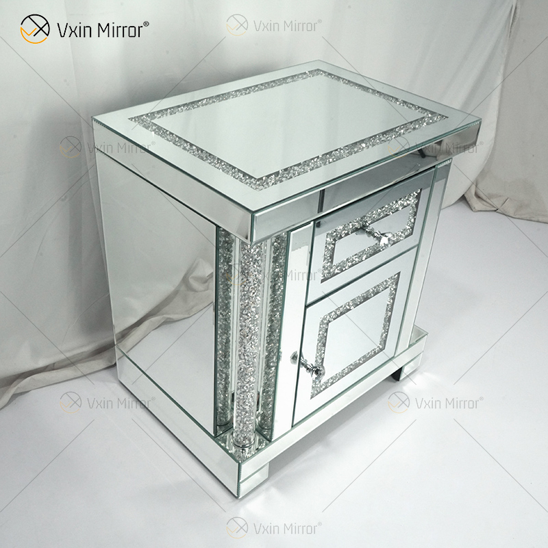 مرآة Vxin WXWF-144 أثاث معكوسة منضدة مرآة بجانب السرير خزانة طاولة بجانب السرير مع درجين