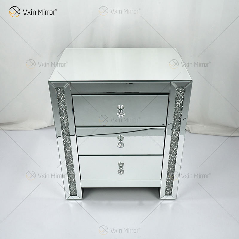 Vxin WXF-265 عدة درج طويل للأولاد مرآة فضية كريستالية منضدة منضدة بجانب السرير لون مخصص معكوسة طاولة بجانب السرير