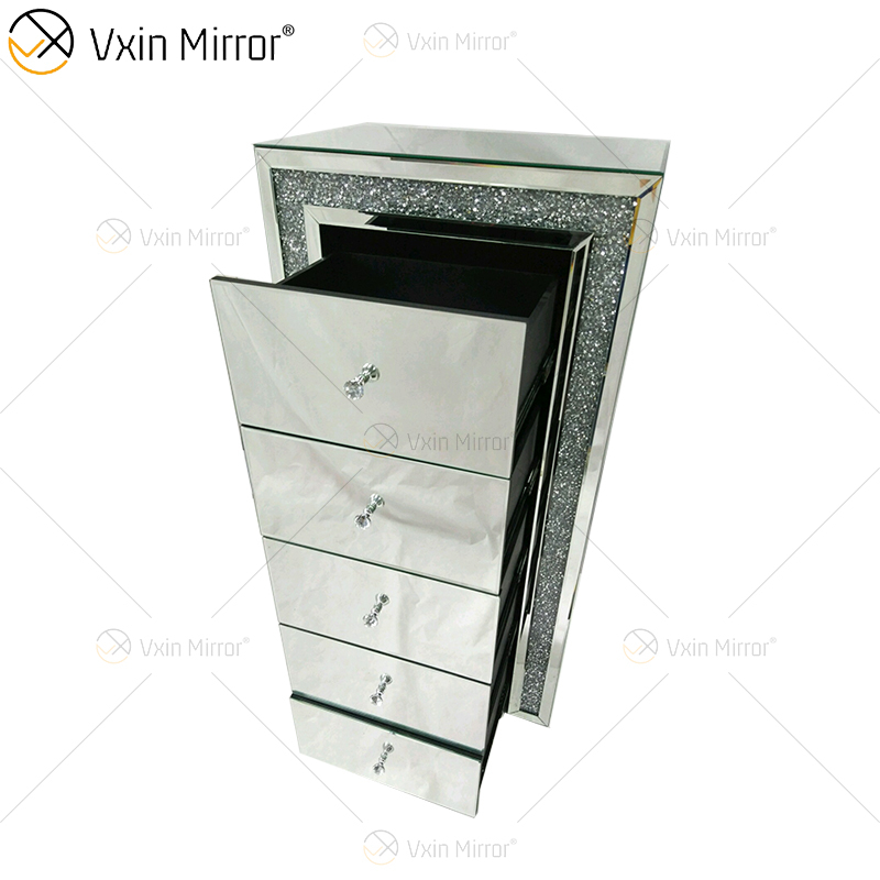 Vxin WXF-265 عدة درج طويل للأولاد مرآة فضية كريستالية منضدة منضدة بجانب السرير لون مخصص معكوسة طاولة بجانب السرير