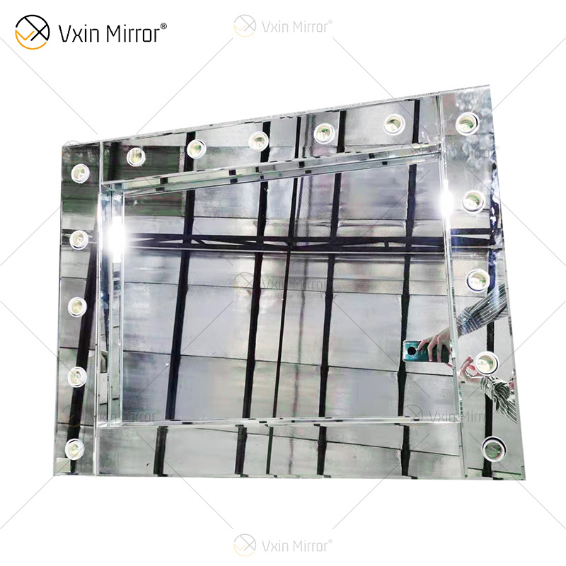LED Venetian Styles Vxin WXDL-101 مرآة منضدة الزينة مضاءة بالكريستال الفضي مع 15 لمبة