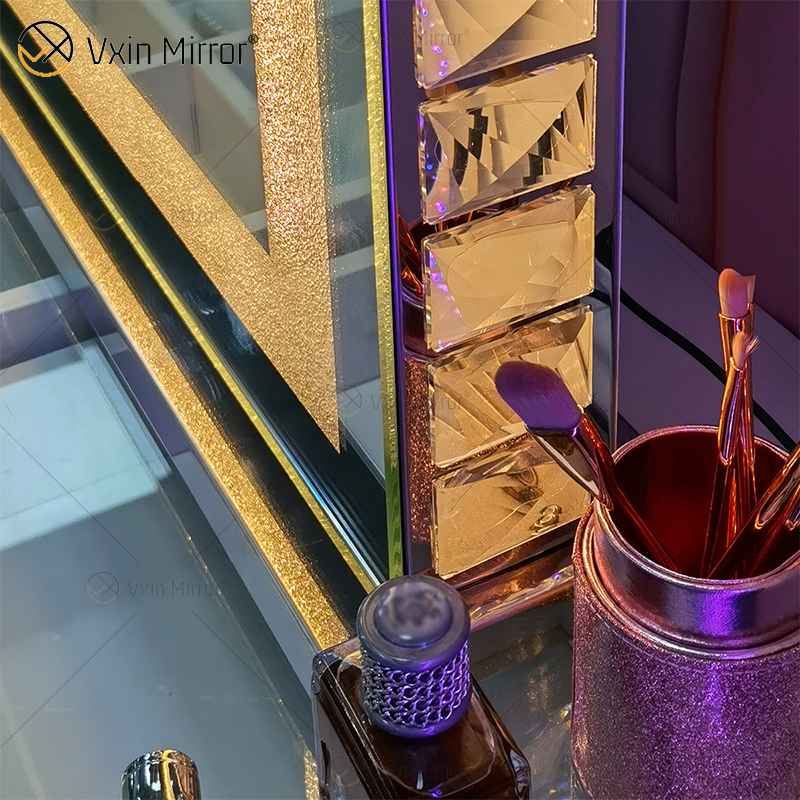 Vanity Hollywood LED with Bluetooth WXDL-1208 Crystal Sand Table Top بيضاوي الديكور مرآة ماكياج لمجموعات غرف النوم