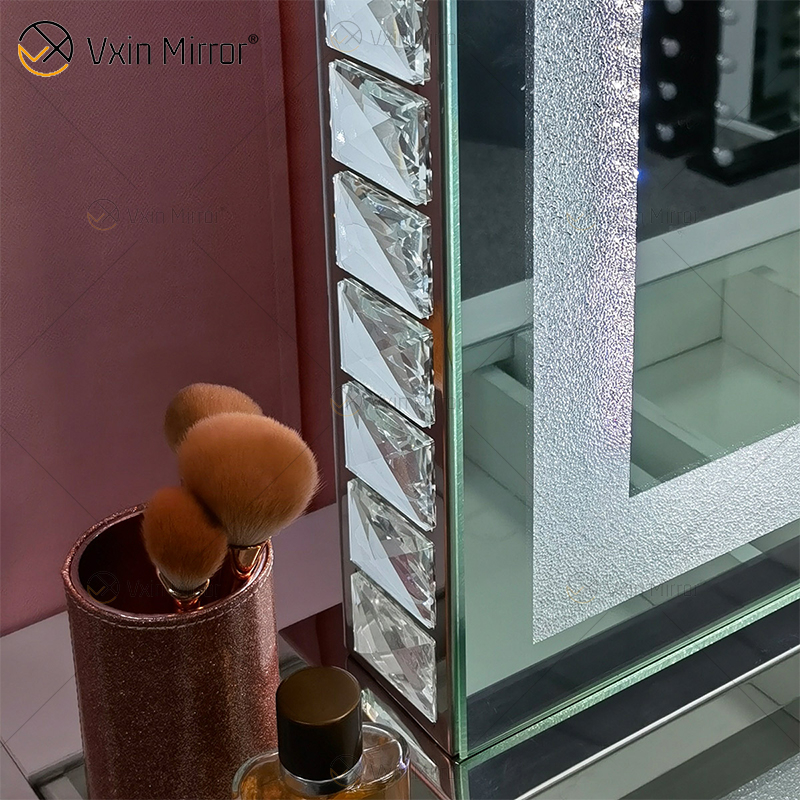 Vanity Hollywood LED with Bluetooth WXDL-1208 Crystal Sand Table Top بيضاوي الديكور مرآة ماكياج لمجموعات غرف النوم