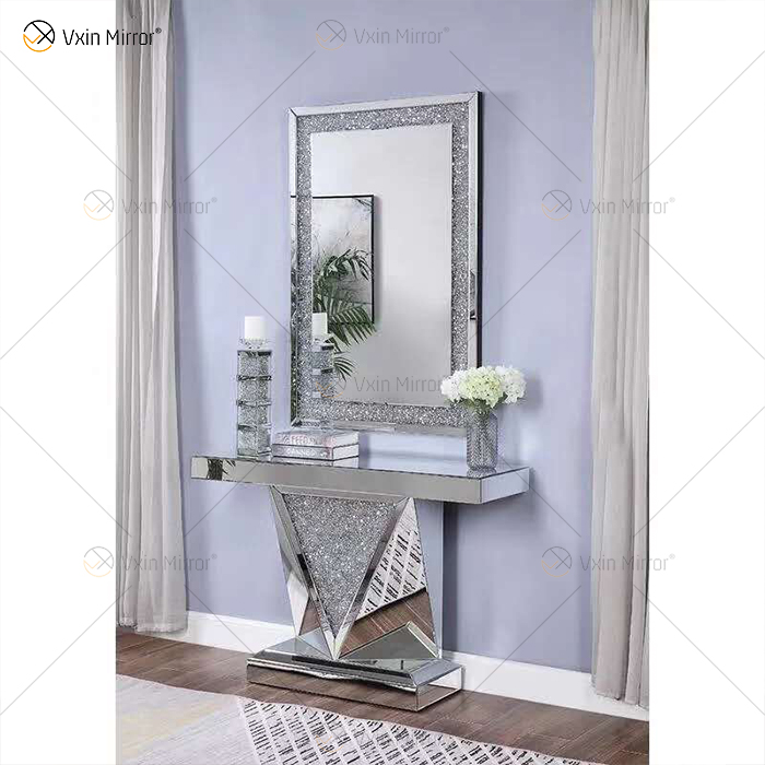 الصين المورد الحديثة الشهيرة الفضة سحق الماس غرفة المعيشة الزجاج طاولة وحدة التحكم