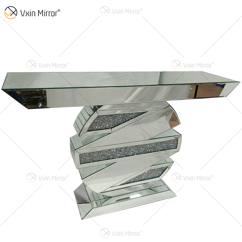 WXWF-445 OEM Design Sparkly Diamond Crush Crystal Silver Mirror Console Table