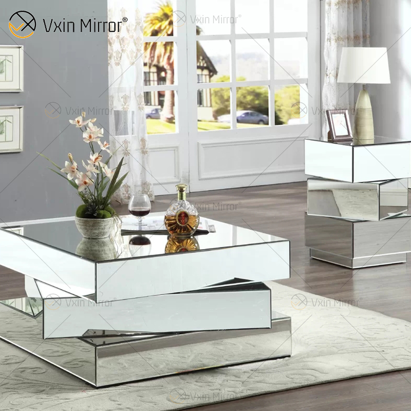 Vxin WXF-2138 3D متلألئة سحق الماس هندسية طاولة قهوة معكوسة الفضة مغطاة بالماس