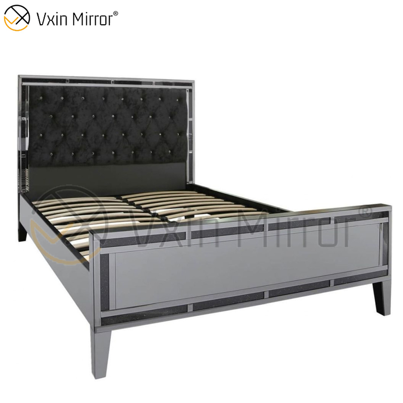 Vxin Mirror Furniture WXWF-698-1 إطار أسود بسرير كينج عاكس فضي