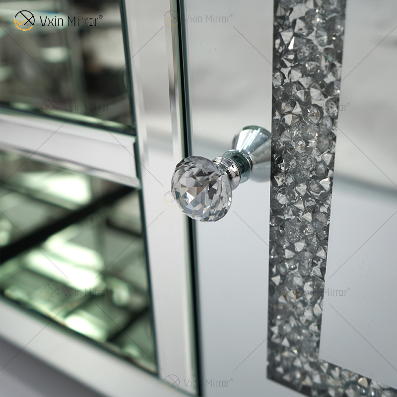 أثاث معكوسة لغرفة المعيشة أوروبية حديثة WXF-162 أحدث تصميمات تلفزيون زجاجي مع الماس