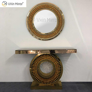 مصنع توريد Vxin الفاخرة الكريستال والزجاج البني وحدة التحكم الجدول مع مرآة