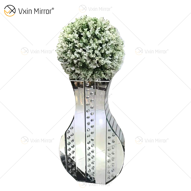 WXMV Home Hotel Decor مزهرية مرآة كبيرة من الماس المطحون بالفضة