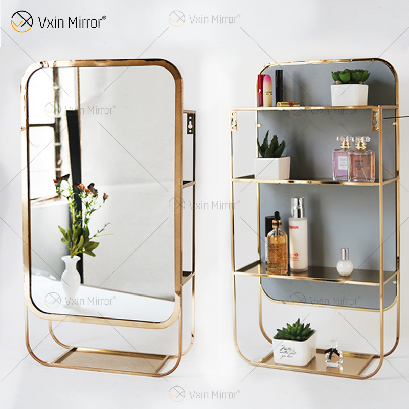Vxin Factory Supply Silver Wall Decor Silver Metal Rack تخزين الرف مرآة مستطيل رف جدار