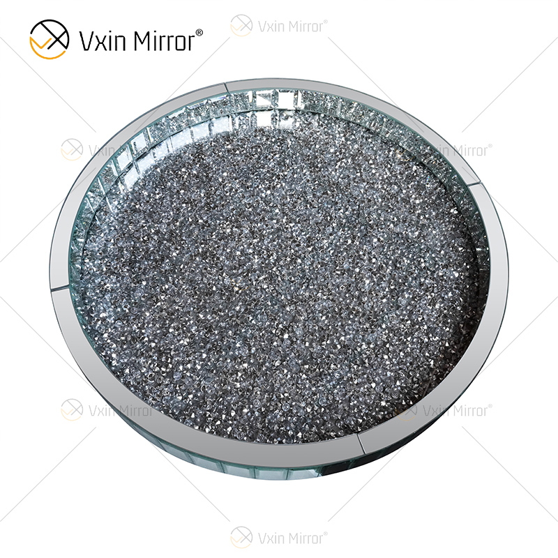 حار بيع WXMT-015 الحديثة ديكور الفضة المطحون الماس مرآة مستديرة صينية