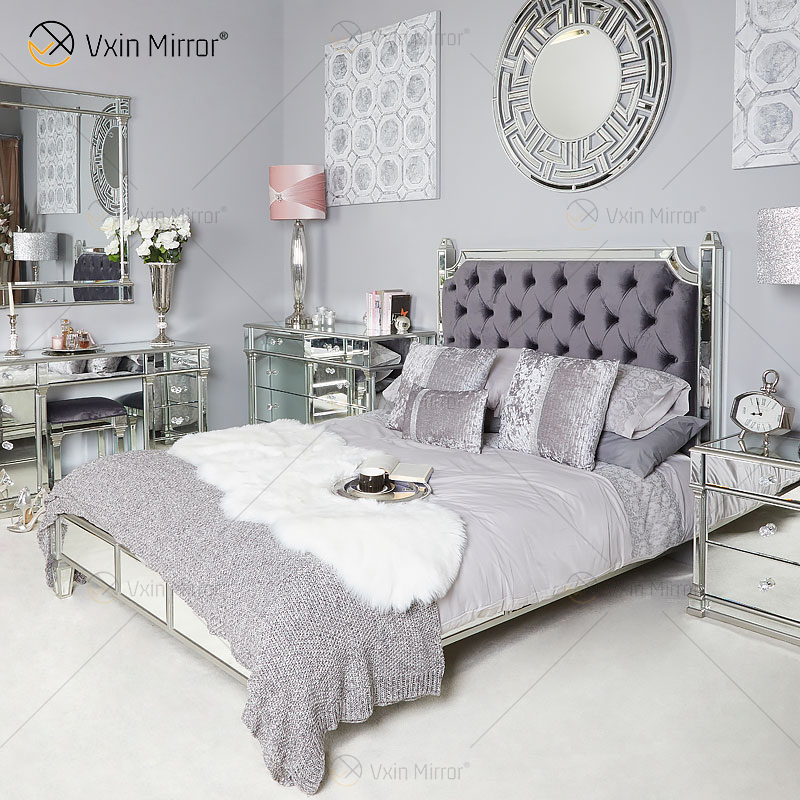 Vxin Antique Furniture WXWF-1082 King Bed Grace Champagne Silver Frame مرآة سوبر