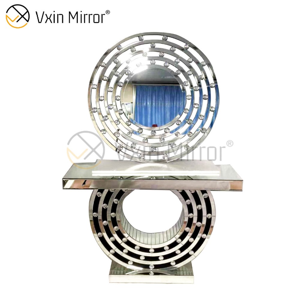 حجم مخصص Vxin معكوسة حديثة ثلاثية الأبعاد فضية أنيقة طاولة وحدة تحكم خشبية مع مرآة لأثاث غرفة المعيشة