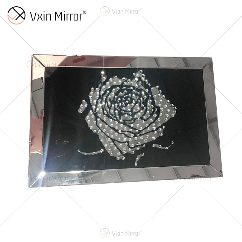 VXin WXMA-28 ديكور المنزل زجاج الإطار معكوسة روز جدار الفن الكريستال الخزف اللوحة مرآة جدار الفن