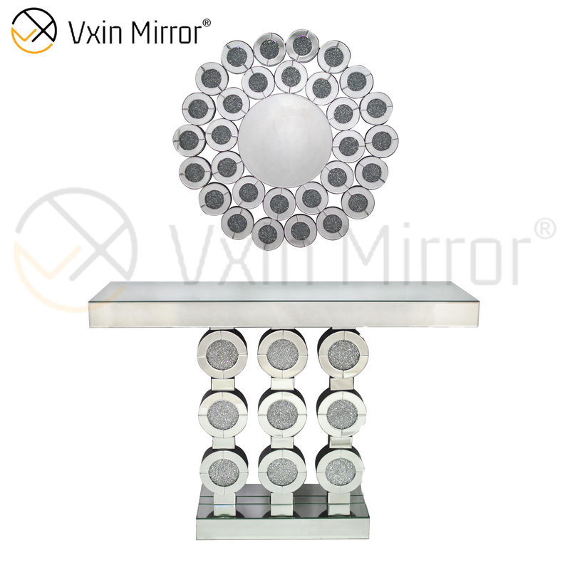 انخفاض سعر Vxin الحديثة جولة الماس الزجاج المكسور طاولة وحدة التحكم مرآة الأثاث