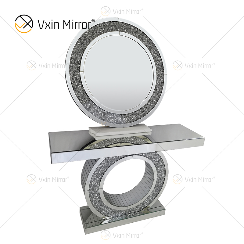 طاولة كونسول خشبية ومرآة من الكريستال الفضي الحديث متعدد الألوان