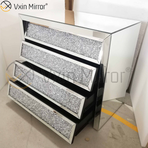 Vxin فضي WXF-706 سحق مع منضدة منضدة ماسية مشطوفة مع 4 أدراج وطاولة سرير معكوسة