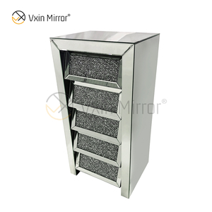 Vxin مرآة فضية مطحونة WXWF-707 Diamon منضدة مشطوفة طاولة بجانب السرير مع 5 أدراج وطاولة سرير معكوسة