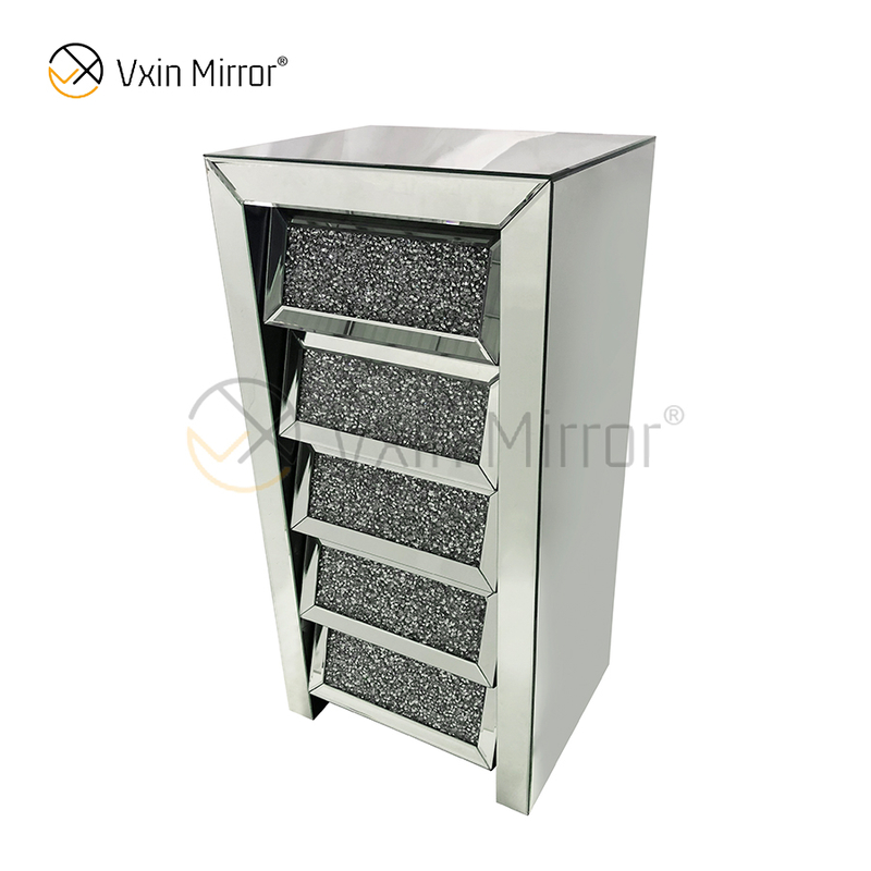 Vxin مرآة فضية مطحونة WXWF-707 Diamon منضدة مشطوفة طاولة بجانب السرير مع 5 أدراج وطاولة سرير معكوسة
