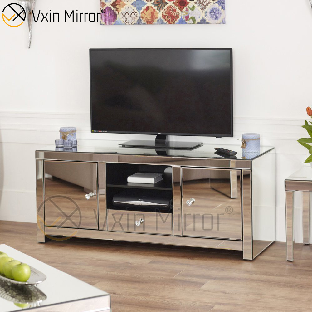 أثاث زجاجي مرآة خزانة حامل تلفزيون معكوسة حديثة