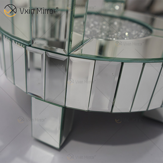 رخيصة WXF-095 تصميم جديد الحديثة طاولة جانبية مستديرة غرفة المعيشة الفضة سحق الماس الفاخرة مرآة جانبية الجدول