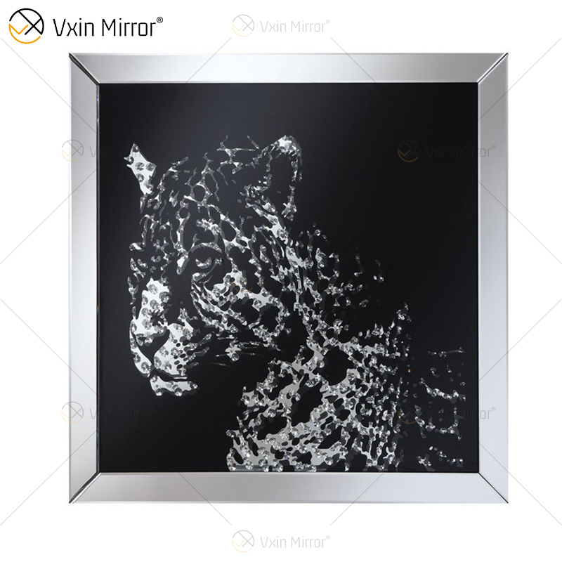 VXin WXMA-19 ديكور المنزل إطار زجاجي معكوسة الفهد جدار الفن الكريستال الخزف اللوحة مرآة جدار الفن