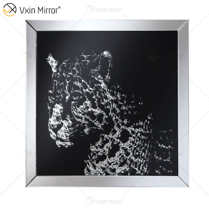 VXin WXMA-19 ديكور المنزل إطار زجاجي معكوسة الفهد جدار الفن الكريستال الخزف اللوحة مرآة جدار الفن