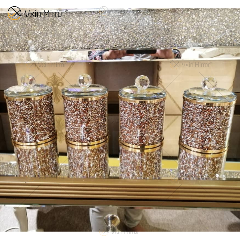 عبوة عالية الجودة VX-01 فضية للديكور المنزلي برطمانات زجاجية عاكسة من الأكريليك وزجاجات بغطاء