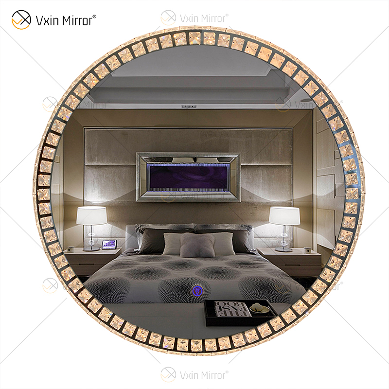 WXDL-115 LED 3 لون فاتح بإطار فضي كريستالي مقاوم للماء مزود طاقة 4 مم مرآة حماية بيئية خالية من النحاس