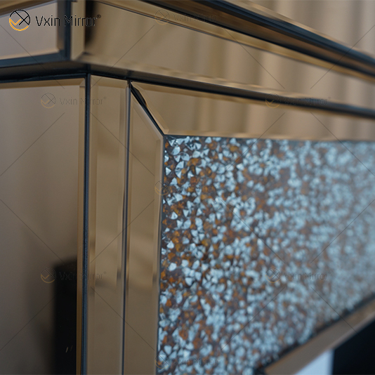 متعدد الألوان WXWF-020 الفاخرة الفضة المكسرة الماس الكريستال الأبيض الزجاج غرفة المعيشة مرآة الموقد داخلي